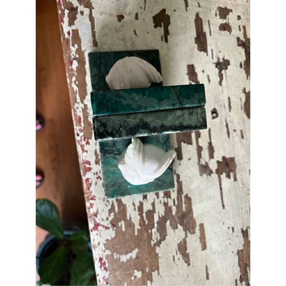 Pair Vintage 1960s Genuine Alabaster Hand Carved  Italian Owl Bookends Green Ivo - Picture 11 of 13